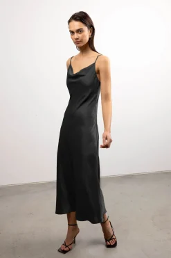 COWL NECK SATIN MIDI DRESS