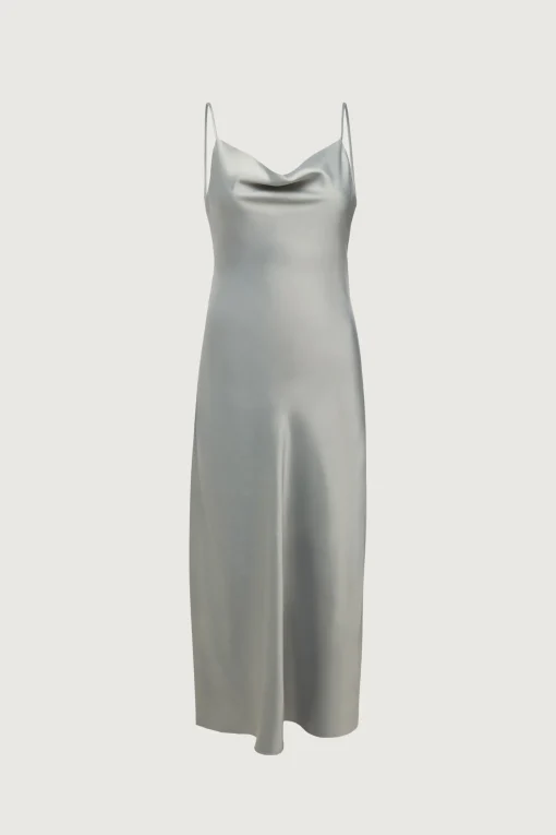 COWL NECK SATIN MIDI DRESS
