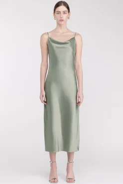 COWL NECK SATIN MIDI DRESS