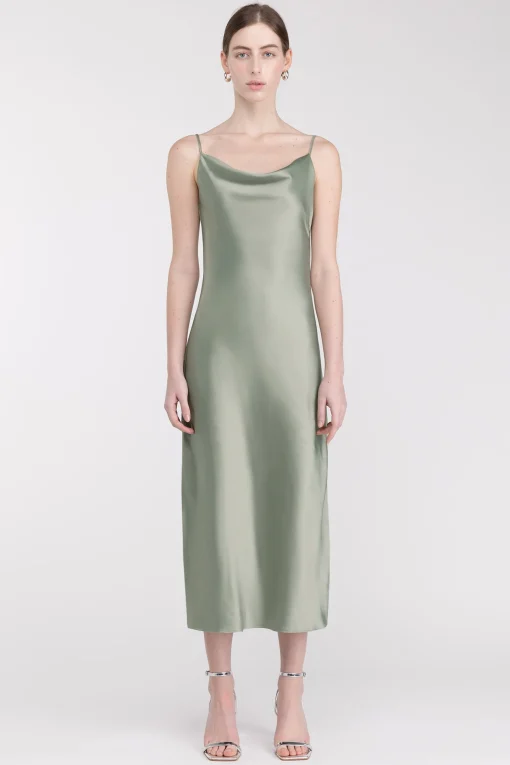 COWL NECK SATIN MIDI DRESS
