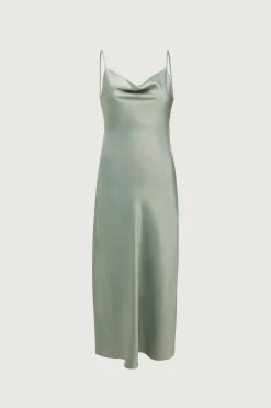 COWL NECK SATIN MIDI DRESS