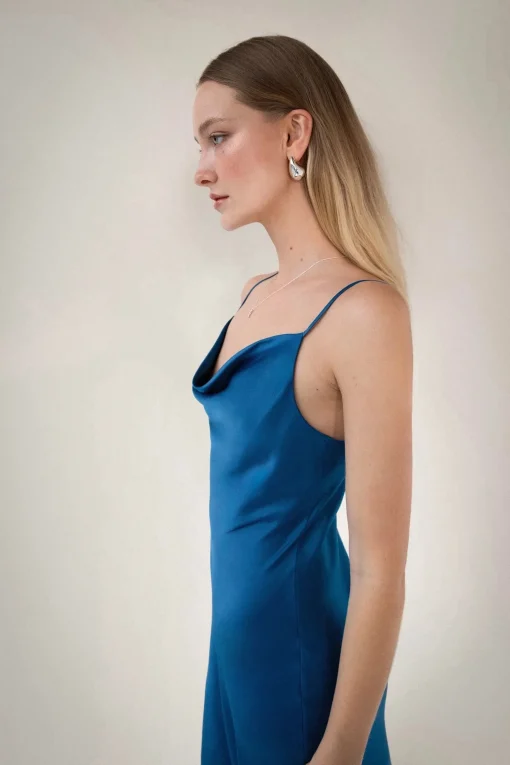 COWL NECK SATIN MIDI DRESS