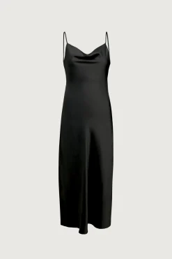 COWL NECK SATIN MIDI DRESS