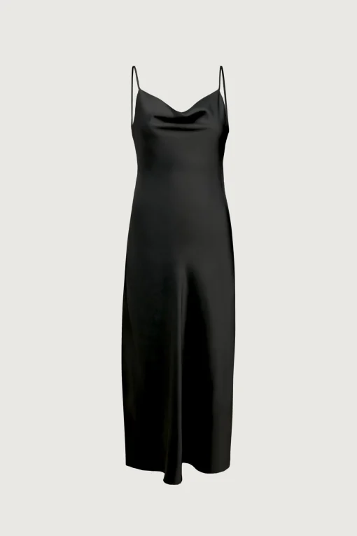 COWL NECK SATIN MIDI DRESS