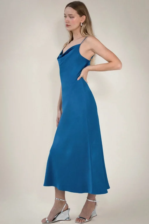 COWL NECK SATIN MIDI DRESS