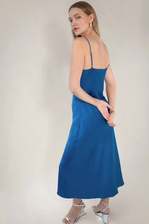 COWL NECK SATIN MIDI DRESS
