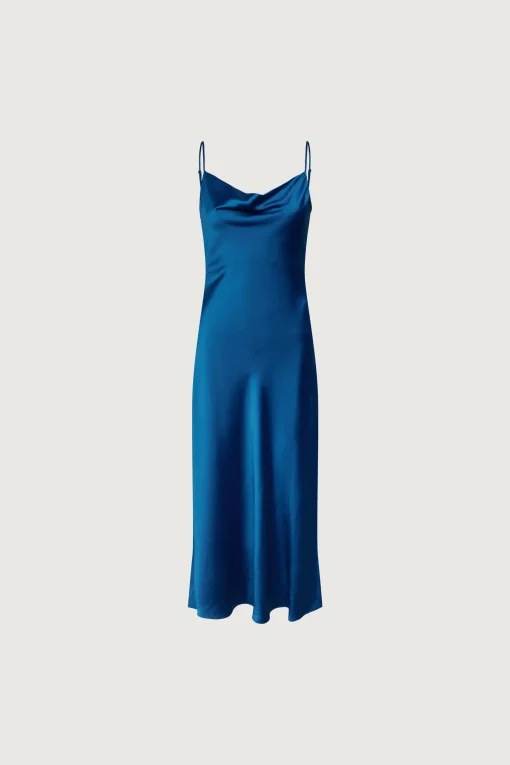 COWL NECK SATIN MIDI DRESS