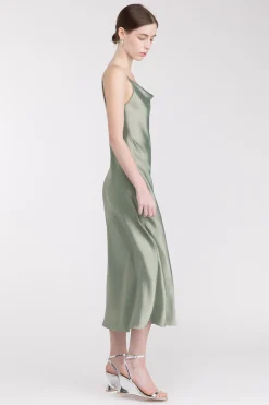 COWL NECK SATIN MIDI DRESS