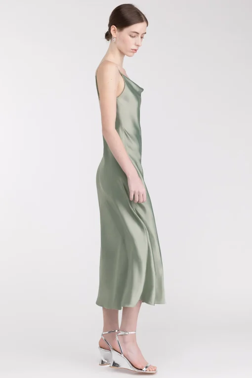 COWL NECK SATIN MIDI DRESS