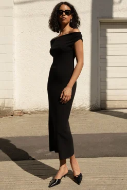 COWL NECKLINE OFF SHOULDER MIDI DRESS