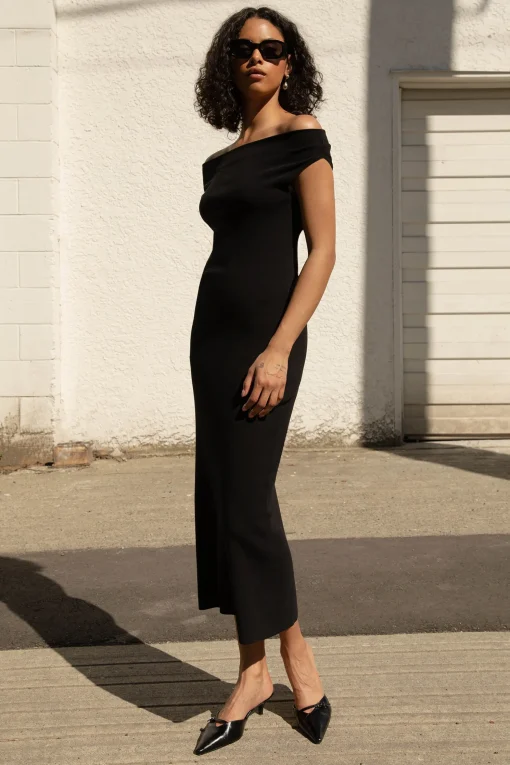 COWL NECKLINE OFF SHOULDER MIDI DRESS