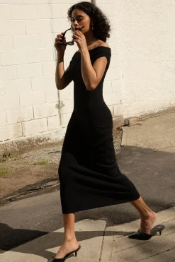 COWL NECKLINE OFF SHOULDER MIDI DRESS