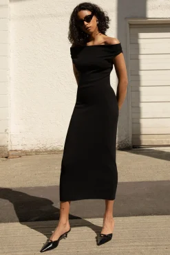 COWL NECKLINE OFF SHOULDER MIDI DRESS