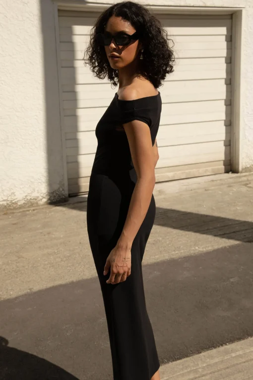 COWL NECKLINE OFF SHOULDER MIDI DRESS