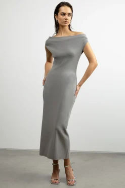 COWL NECKLINE OFF SHOULDER MIDI DRESS