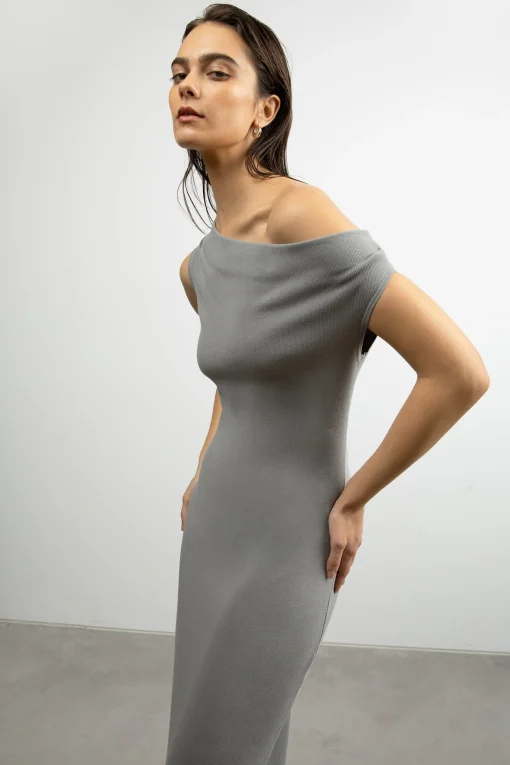 COWL NECKLINE OFF SHOULDER MIDI DRESS