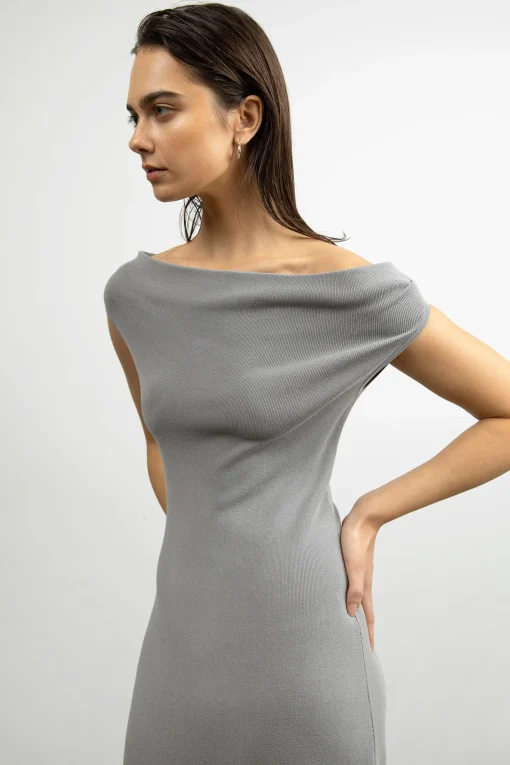 COWL NECKLINE OFF SHOULDER MIDI DRESS
