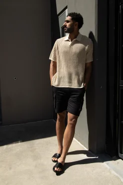CROCHET COLLARED SHORT SLEEVE SWEATER