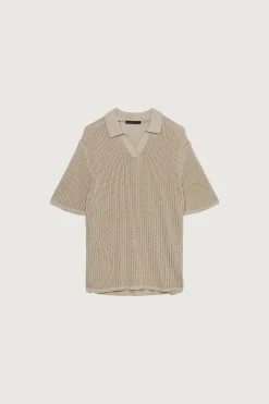 CROCHET COLLARED SHORT SLEEVE SWEATER