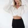 CROPPED CHENILLE KNIT CARDIGAN