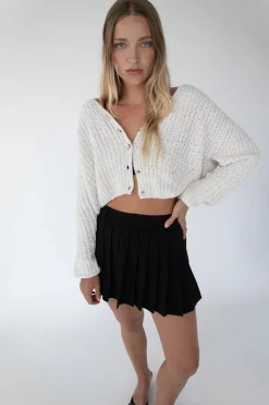 CROPPED CHENILLE KNIT CARDIGAN