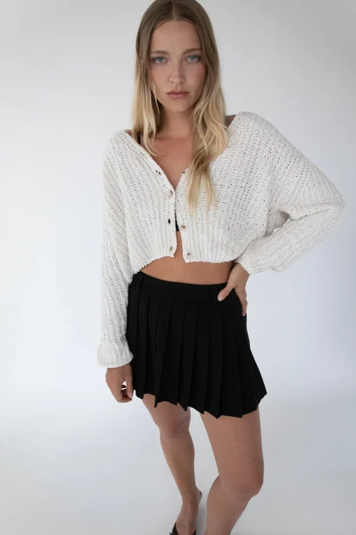 CROPPED CHENILLE KNIT CARDIGAN