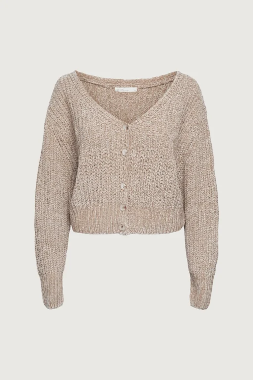 CROPPED CHENILLE KNIT CARDIGAN