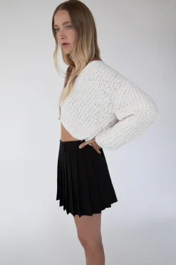 CROPPED CHENILLE KNIT CARDIGAN
