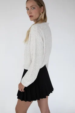 CROPPED CHENILLE KNIT CARDIGAN