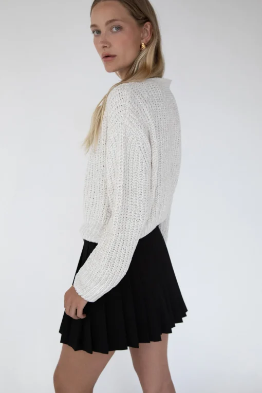 CROPPED CHENILLE KNIT CARDIGAN