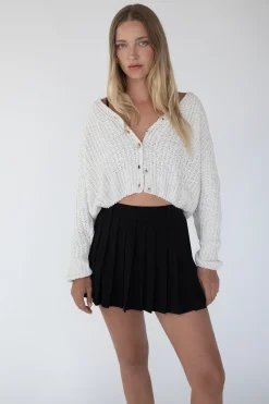 CROPPED CHENILLE KNIT CARDIGAN