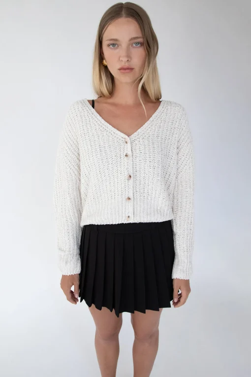 CROPPED CHENILLE KNIT CARDIGAN