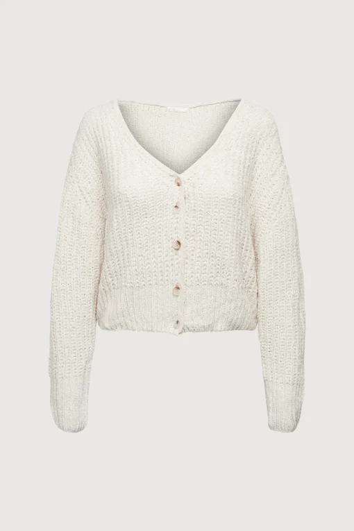 CROPPED CHENILLE KNIT CARDIGAN