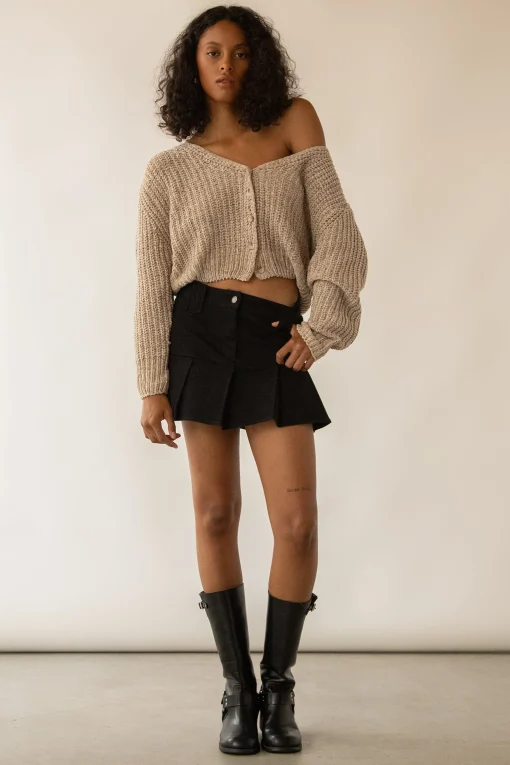 CROPPED CHENILLE KNIT CARDIGAN