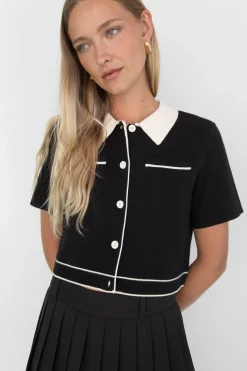 CROPPED KNIT CONTRAST TRIM TOP
