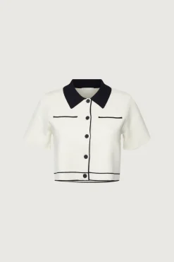 CROPPED KNIT CONTRAST TRIM TOP