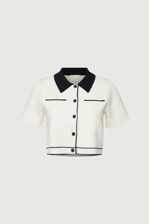CROPPED KNIT CONTRAST TRIM TOP