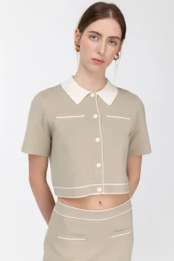 CROPPED KNIT CONTRAST TRIM TOP