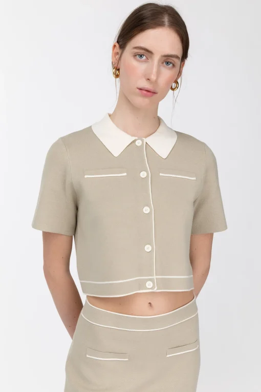 CROPPED KNIT CONTRAST TRIM TOP