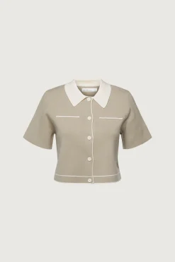 CROPPED KNIT CONTRAST TRIM TOP