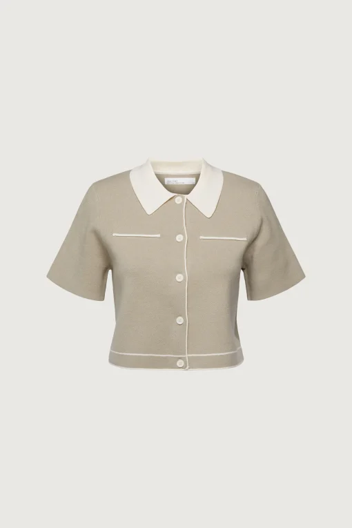 CROPPED KNIT CONTRAST TRIM TOP