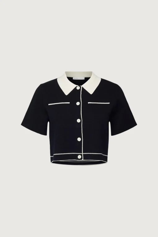 CROPPED KNIT CONTRAST TRIM TOP