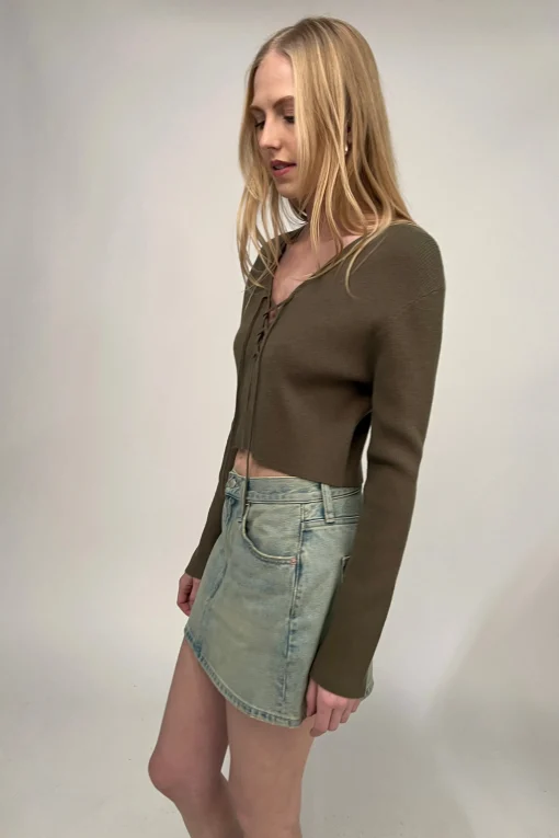 CROPPED LACE-UP CARDIGAN