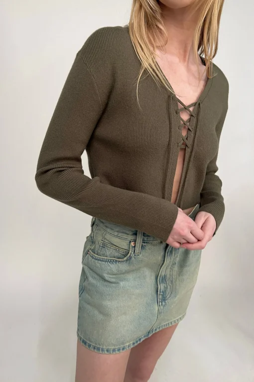 CROPPED LACE-UP CARDIGAN