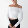 CROPPED OFF THE SHOULDER TOP WITH LACE TRIM