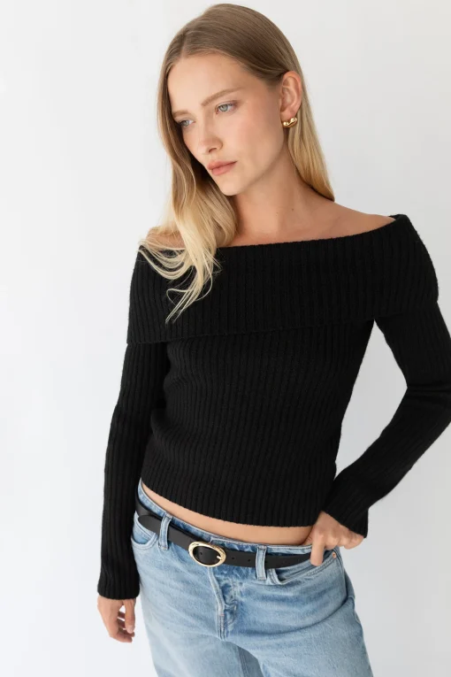 CROPPED OFF THE SHOULDER SWEATER