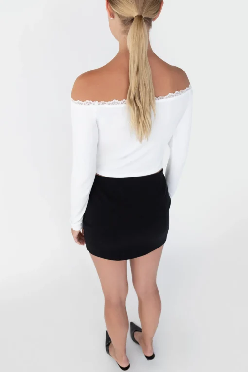 CROPPED OFF THE SHOULDER TOP WITH LACE TRIM