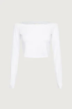 CROPPED OFF THE SHOULDER TOP WITH LACE TRIM