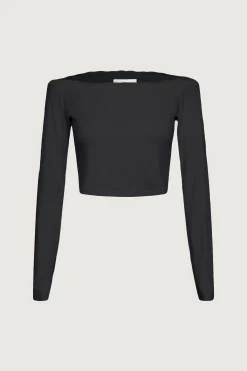 CROPPED OFF THE SHOULDER TOP WITH LACE TRIM