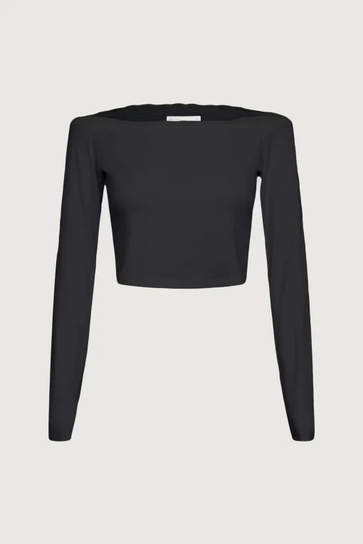 CROPPED OFF THE SHOULDER TOP WITH LACE TRIM